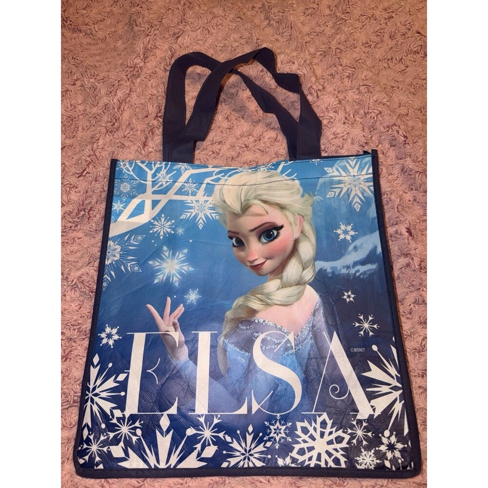 Disney Store Reusable Shopping Tote Blue Sack Carry Bag Frozen Group Elsa